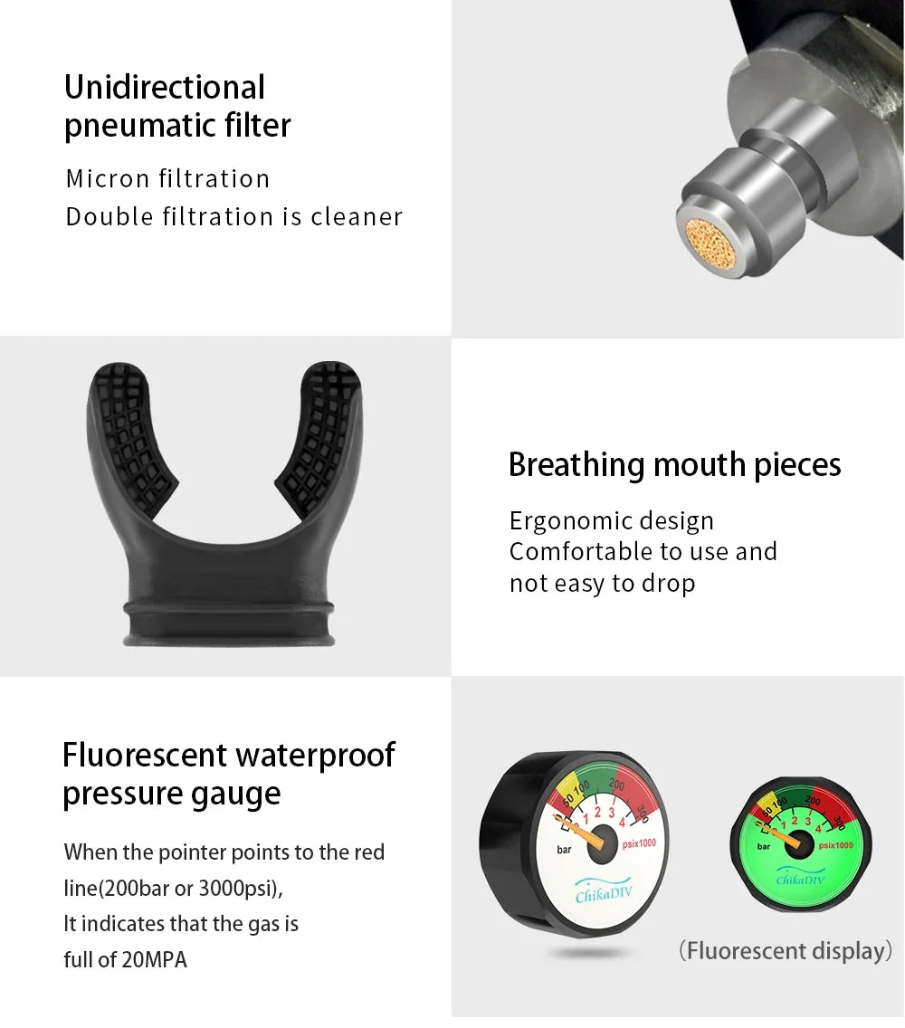 ChikaDiv S300 0.5L diving tank with Rope and Can be used underwater for 5-10 minutes, outdoor leisure swimming gear for gifts