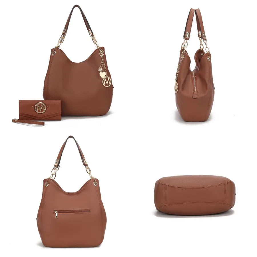 MKF Collection Ashley Vegan Leather Women's Hobo Shoulder Bag with Wallet - 2 Pieces in Black Eco-Friendly and Stylish Design f