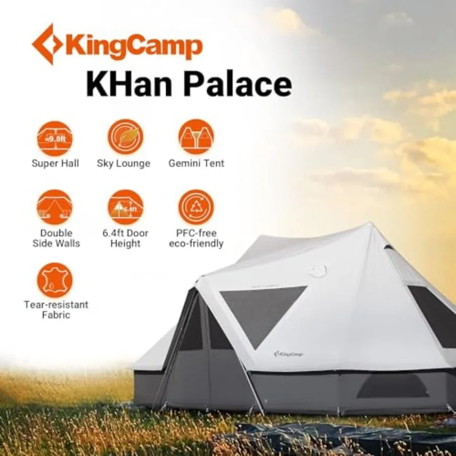Canvas Bell Yurt Tents 4 Seasons Large Waterproof and Windproof Luxury Glamping Tent w/Stove Jack for Family Outdoor Camping Hu