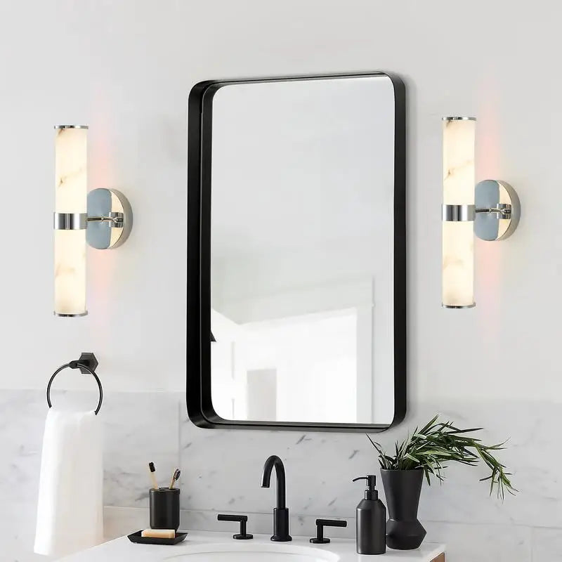 Set of 2 Resin Faux Marble Chrome Wall Sconces, Modern Vertical Light Fixtures for Indoor Use in Bathrooms, Hallways, and