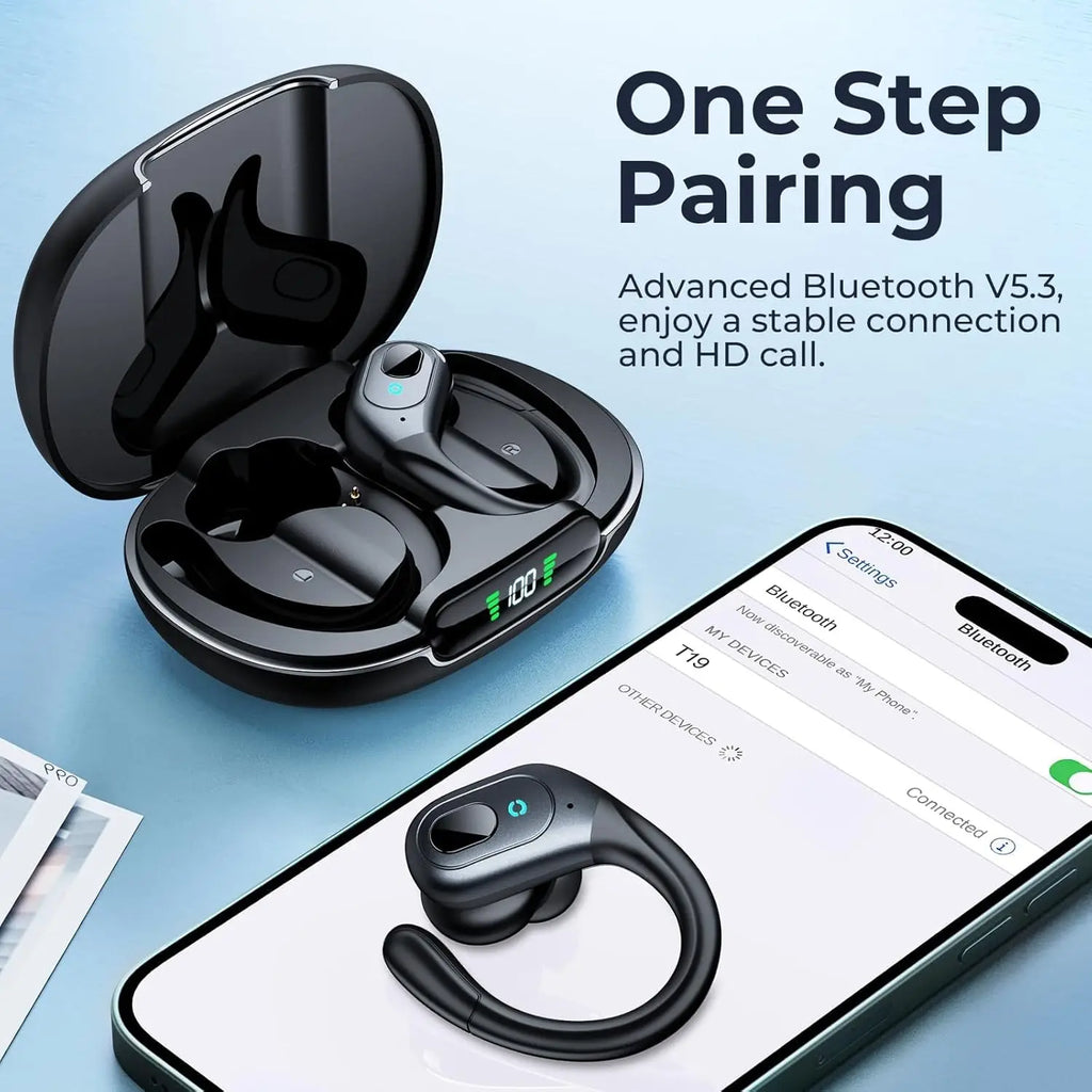 Active Noise Cancelling Wireless Bluetooth Earbuds with 90Hrs Playback, IPX7 Waterproof Over-Ear Hooks for Sports Running Gym