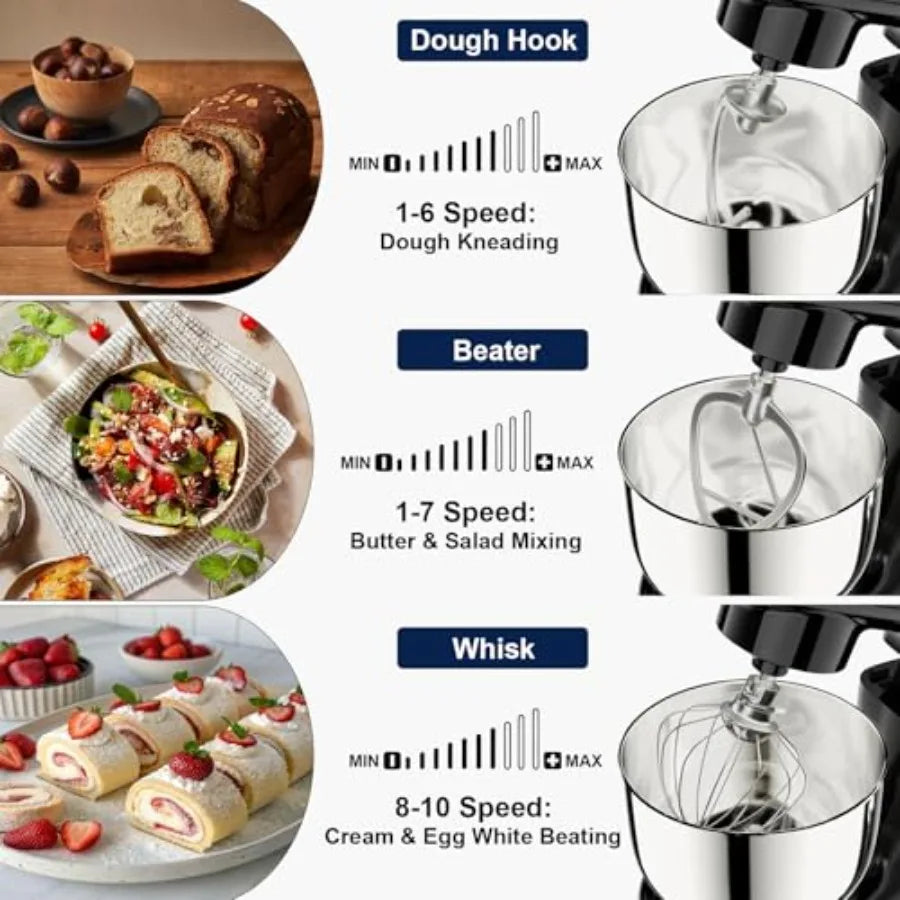 Stand Mixer 4.2QT+5.3QT Two bowls Electric Food Mixer 10 Speeds with Digital setting 3-IN-1 Kitchen Mixer for Baking Cakes Cook