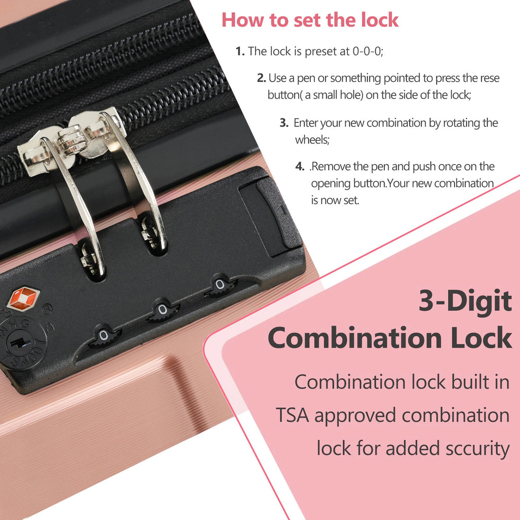 20 24 28" Rolling Luggage, Lightweight Durable ABS Suitcase with 360° Spinner Wheel, TSA Lock, Airline-Approved Travel Carry On