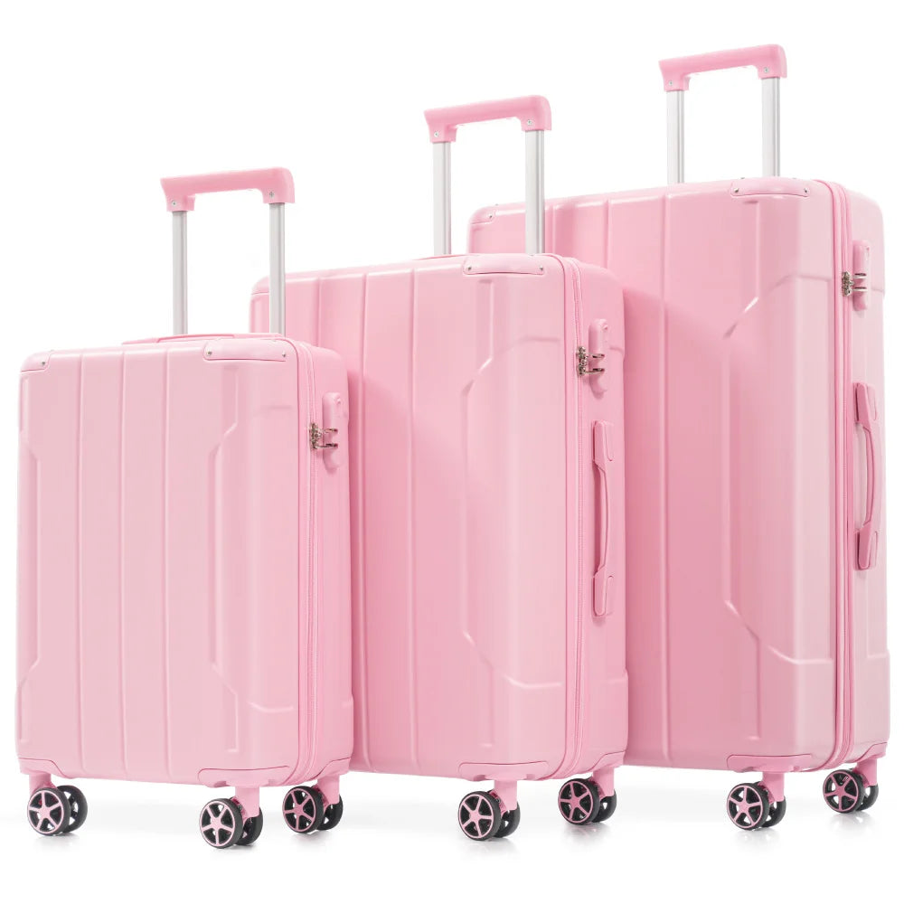 3pcs ABS Hard Shell Luggage Set 20/24/28 Inch Lightweight Durable Suitcase Double 360° Spinner Wheels Travel Trolley in Black