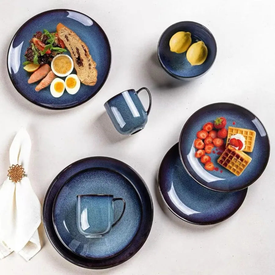 Ceramic Dinnerware Sets for 416Piece Reactive Glaze Plates and Bowls Set with Mugs Highly Chip and Crack Resistant Dishwasher M