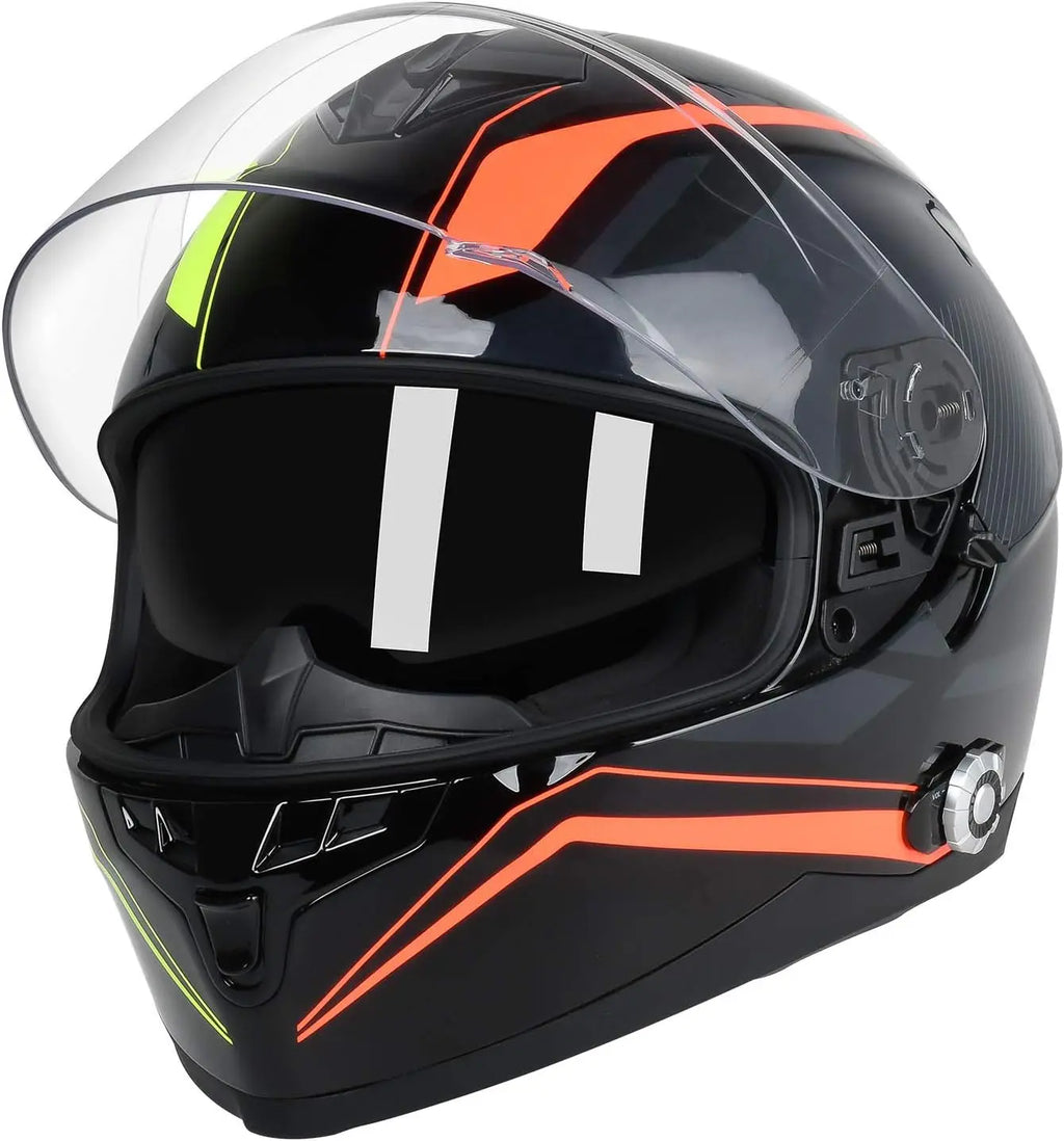 Full Face Motorcycle Helmet Bluetooth 5.0 Integrated 2 Way Intercom DOT FMVSS-218 Rated Motorbike Helmet Communication with Dual