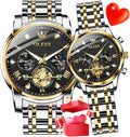 His and Her Matching Couple Watches with Diamond Accents, Romantic Valentine's Gift Set for Men and Women