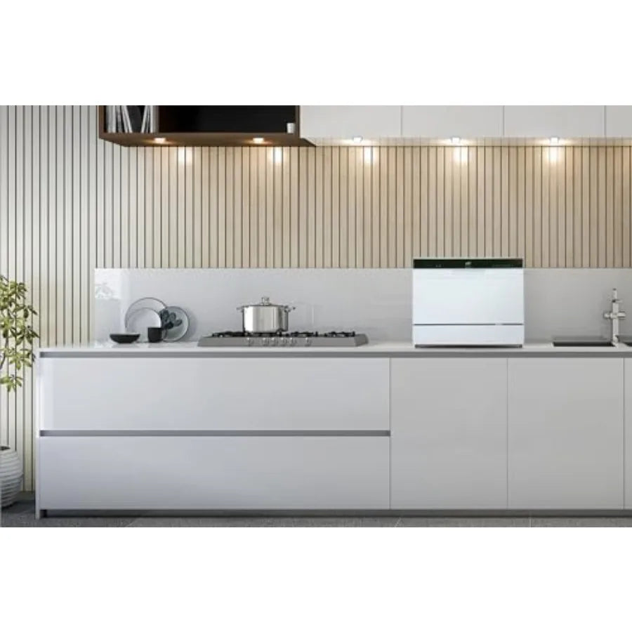 Countertop Dishwasher with Delay Start LED White ENERGY STAR Certified Compact Design for Small Kitchens Stainless Steel Interi