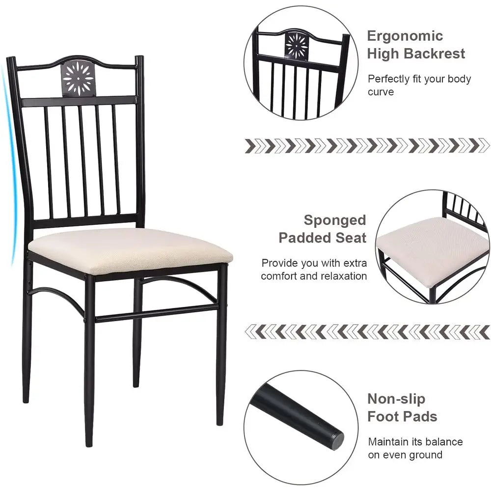 5-Piece Dining Set, Elegant Kitchen Table with 42 Round Table and 4 Upholstered Chairs, Suitable for Home, Coffee Shop, and Rest