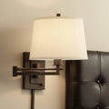 Easley Modern Swing Arm Adjustable Wall Lamp with Cord Matte Bronze Brown Plug-in Light Fixture Dimmable Fabric Drum Shade for B
