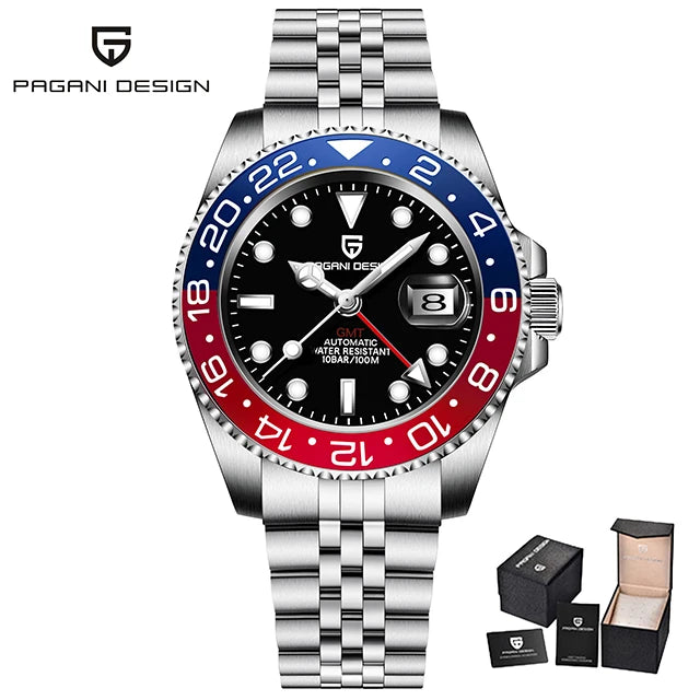 PAGANI DESIGN Gift Men's Watch GMT 40mm Mechanical Watch Top Brand Stainless Steel Waterproof Business Automatic Watches for Men