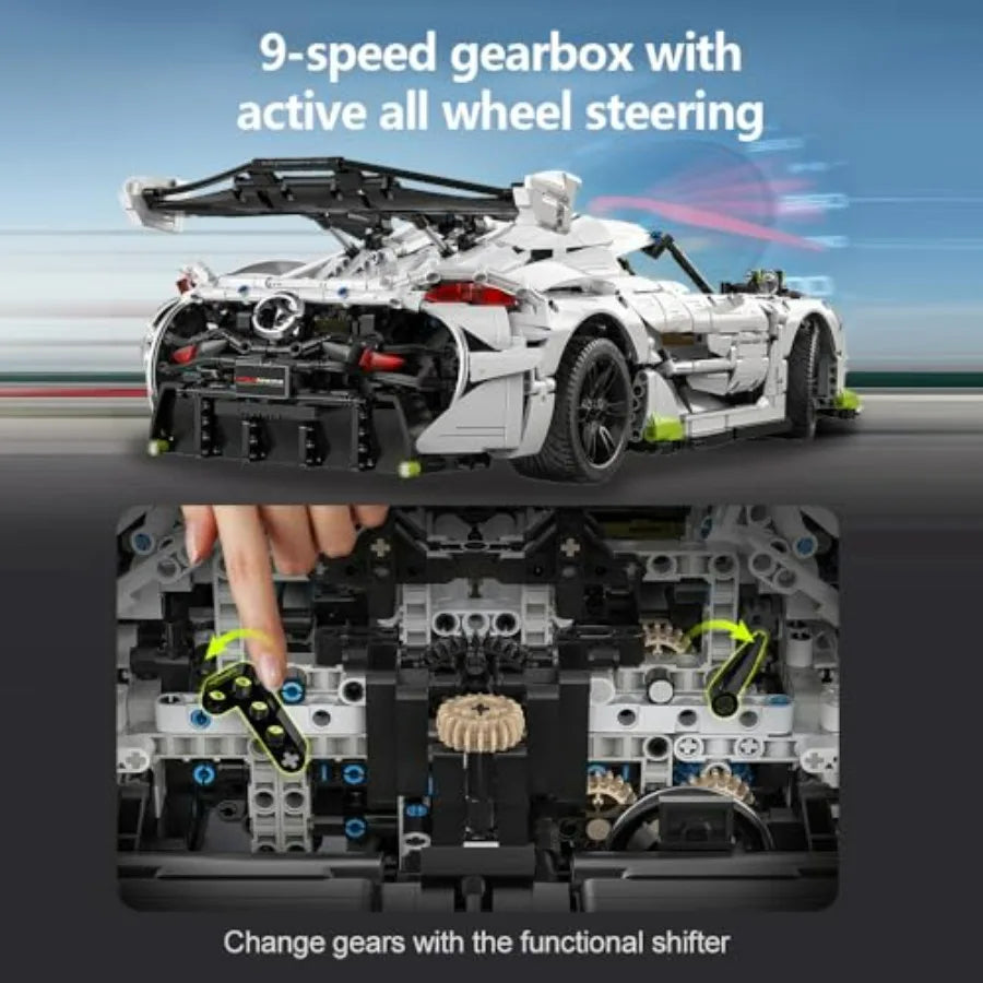 CaDA Master Fantasma Sports Car Building Set C61048W 1:8 Super Cars Brick Kit with 9-Speed Gearbox and Rear Wheel Steering V8 R