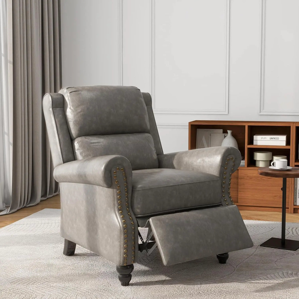 Pushback Floral Recliner Chair, Fabric Upholstered Armchair Push Back Accent Chair For Living Room, Rivet Trim Club, Customized