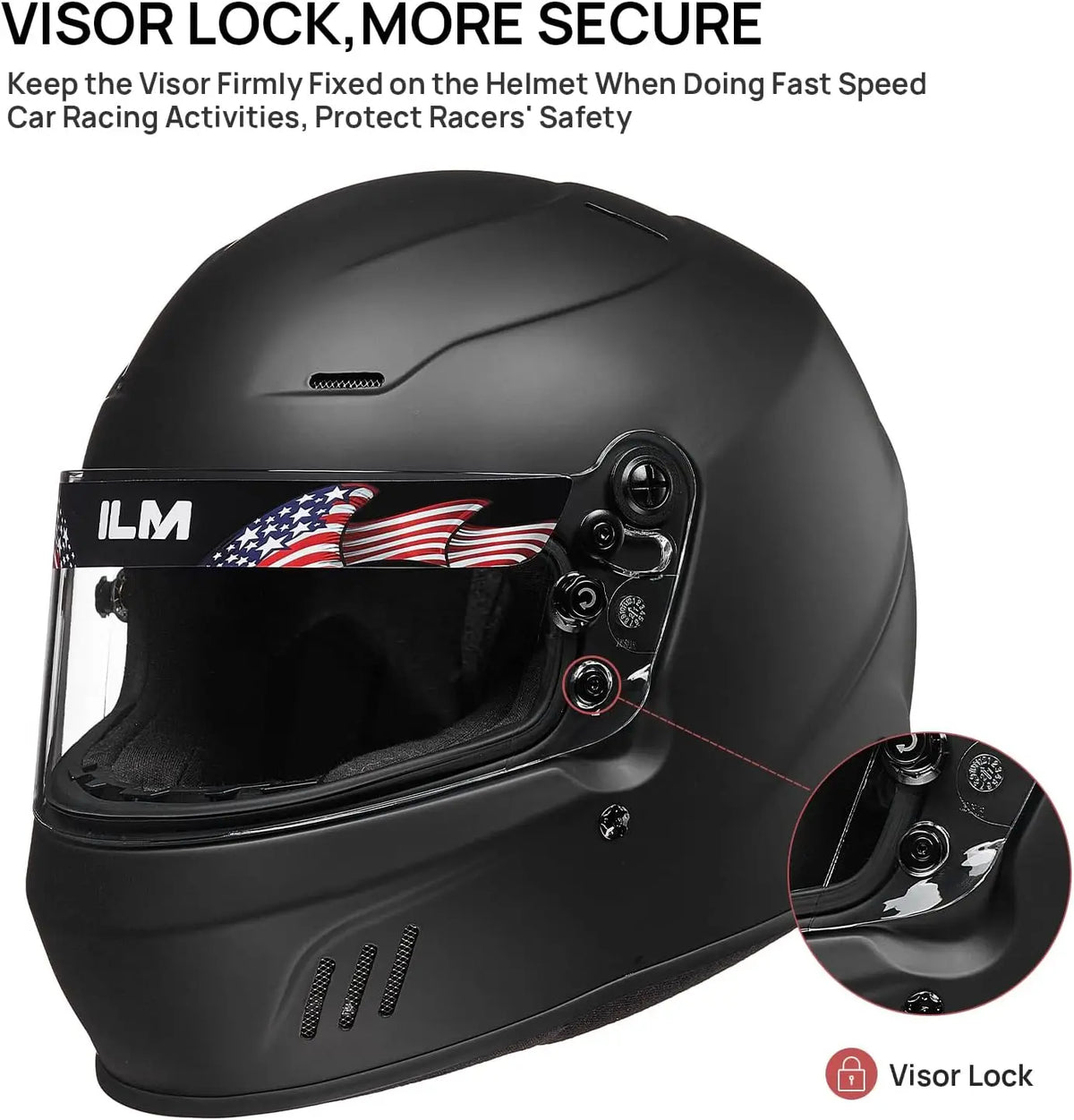 Full Face Auto Racing Helmet Matte Black L for Men Women SA2020 Model 760