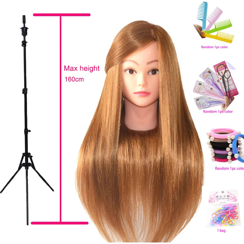 85%Real Hair Doll Head For Hairstyle Hairdressing Professional Mannequin Head Styling To Practice Hot Curl Iron Straighten 2028