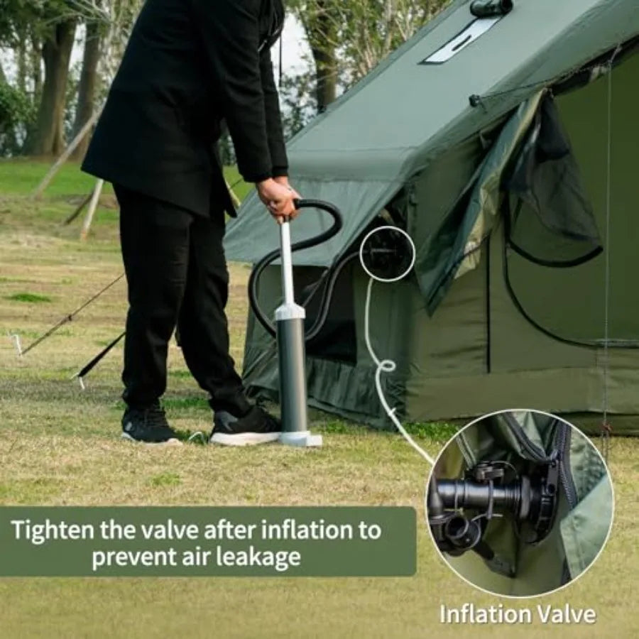 Inflatable Camping Tent with Hand Pump Waterproof Outdoor Blow up Tent Ox 4 Season Air Tent Cabin House with Mesh Windows and D