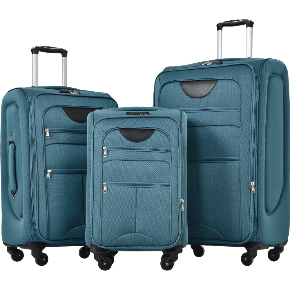 22/26/30 Inch Softside Expandable Travel Luggage Set 3Pcs Upright Spinner Wheels Lightweight Softshell Suitcase