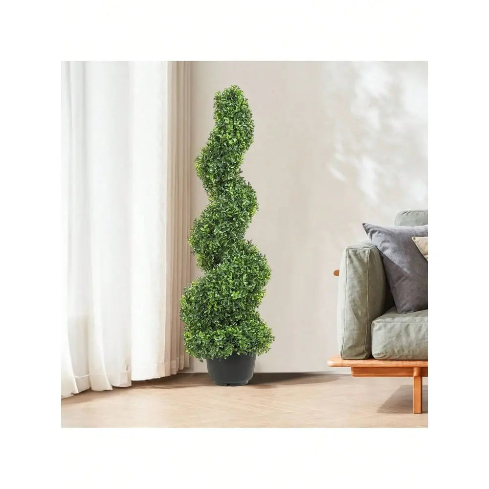 Artificial Boxwood Spiral Topiary Trees, 3ft 4ft Tall Faux Plant Outdoor, AllYear Green Fake Plant With Replaceable Leaves For D