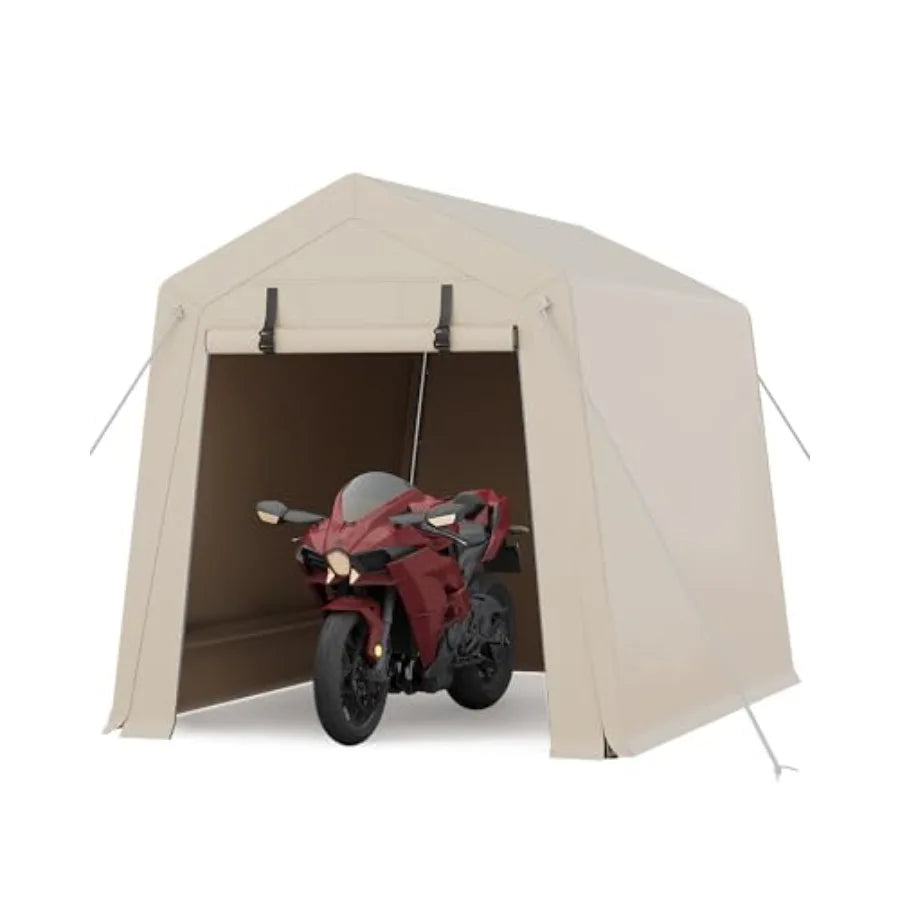 6 x 8 ft Bike Shed ATV Storage Tent Portable Storage Shed Outdoor Carport Tarp Sheds with Roll-Up Door for Motorcycle Car Garde