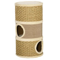 PawHut 28 Inch Cat Condo 3 Story Cat Hideaway with Sisal Scratching Pad Barrel Shaped Small Cat Tree for Indoor Cats Khaki and