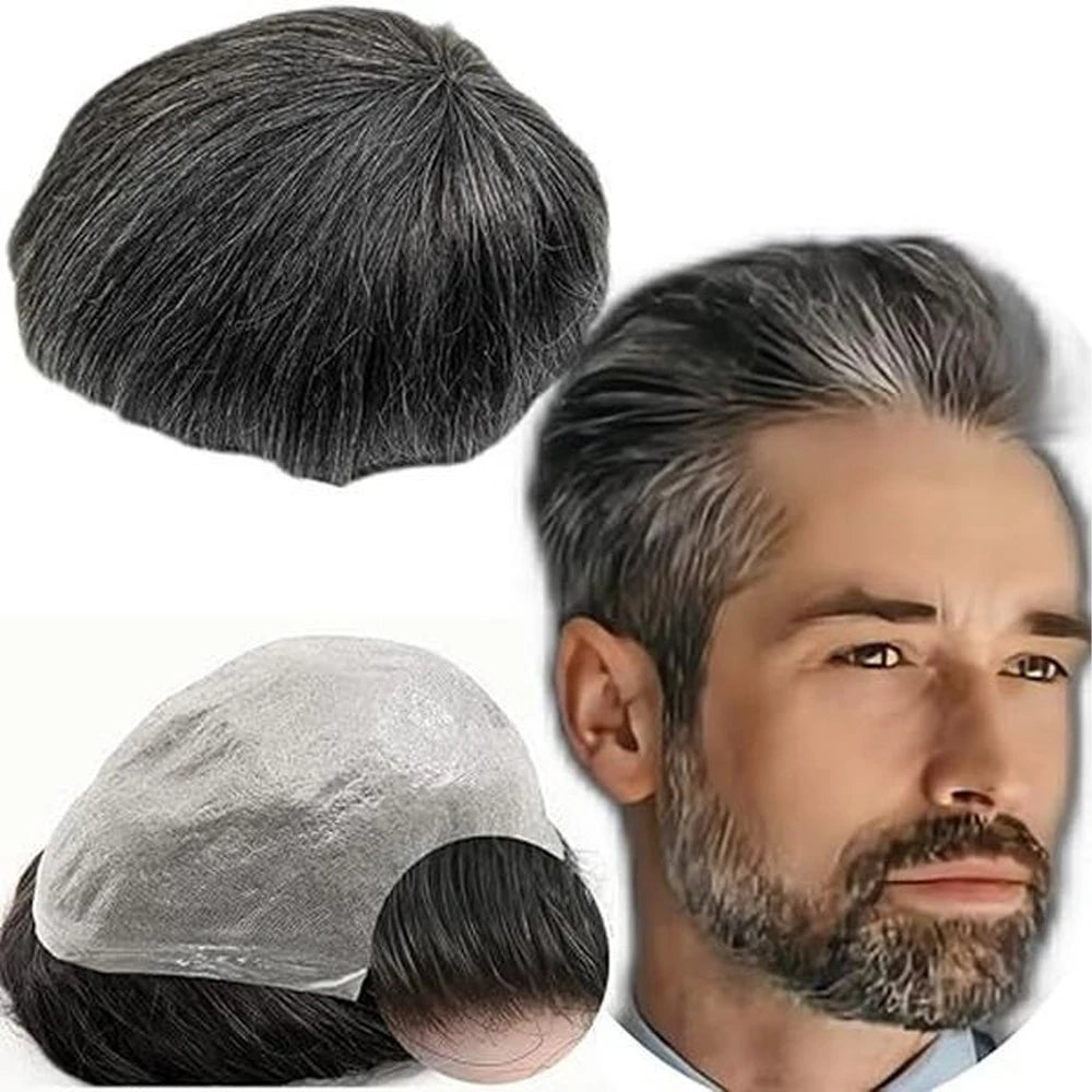 【TIMIA】Men's Hairpieces Skin PU #1B40 8"x10" 6A 0.1 Toupee Straight Human Remy Hair Replacement For Men Toupee Q6 Full-PU Base