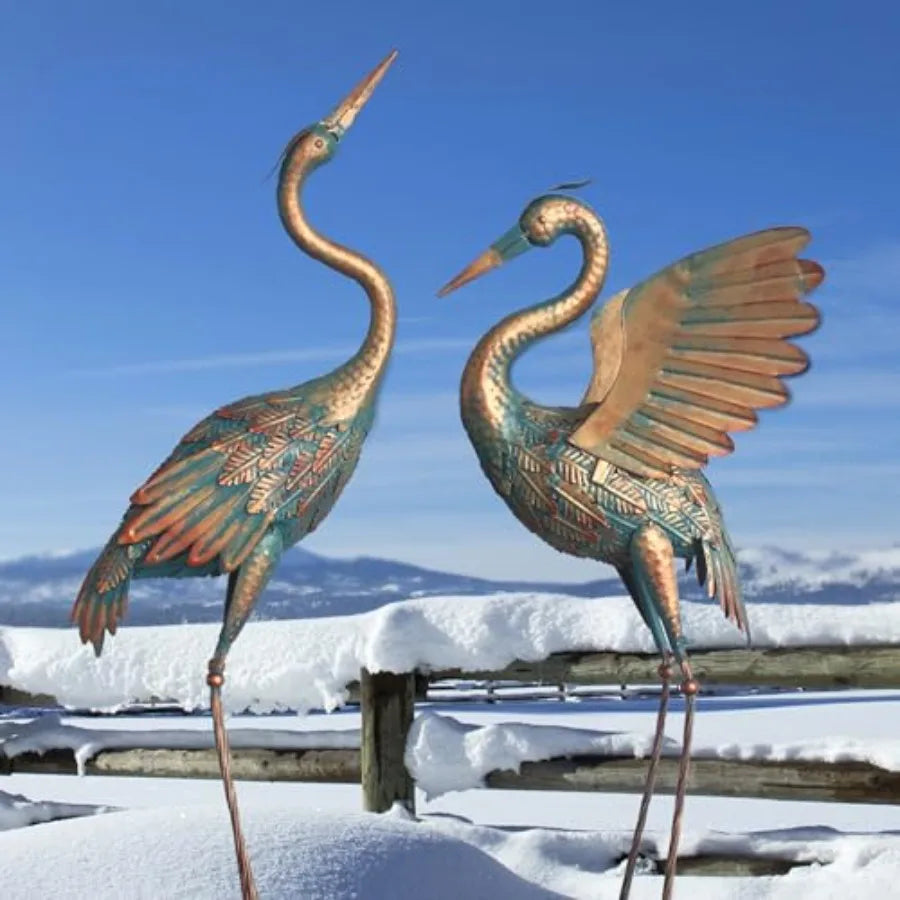 33-37 Inch Metal Crane Garden Statue Decor Bird Heron Garden Sculpture Statues Outdoor Decoration for Yard Pond Lawn Backyard P