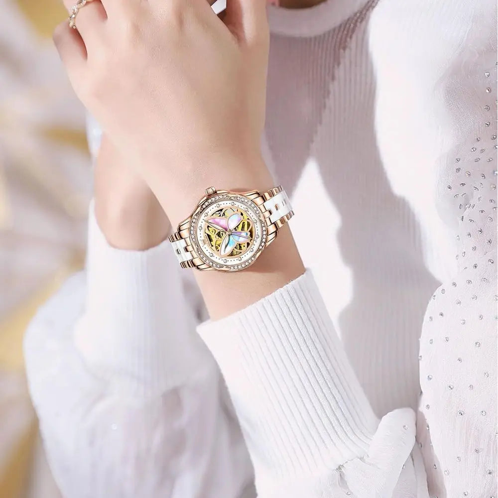 OLEVS Womens Automatic Watch, Premium Large ace Diamond Accented Sel Winding Watches or Women, ashion Waterproo Ladies DrWatch,