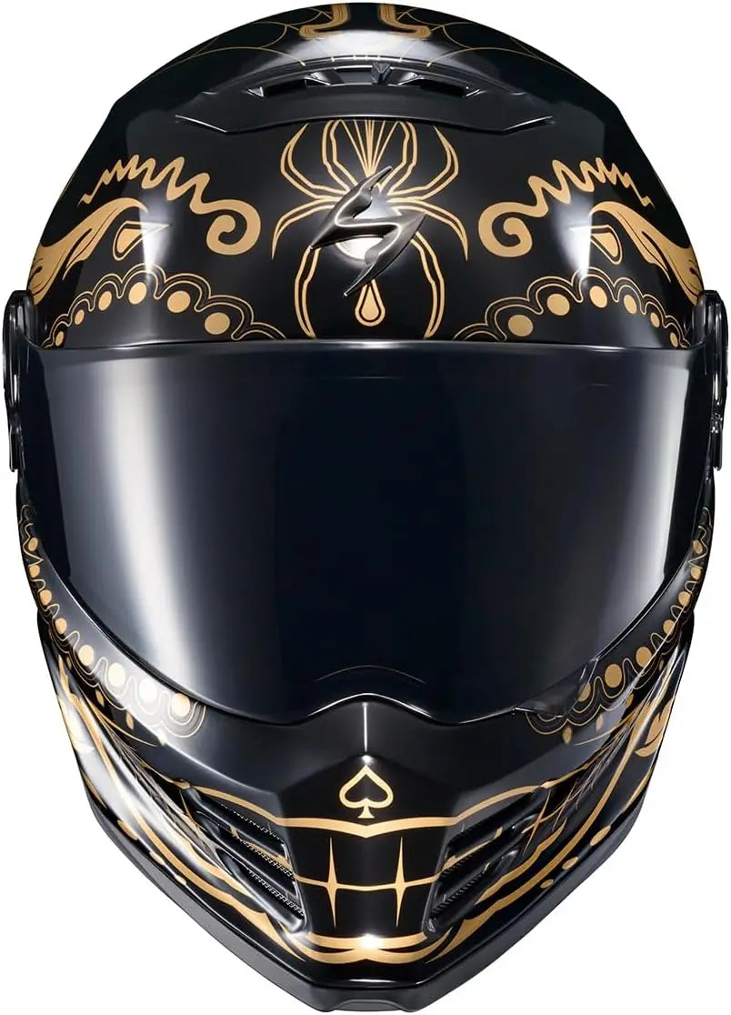 Covert FX Full Face Adult Motorcycle Helmet Street Fighter Style-Bluetooth Ready Speaker Pockets DOT ECE El Malo (Gold/Gloss Bla