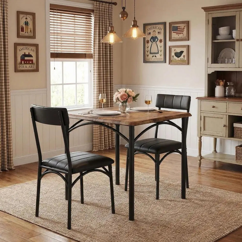 Dining Table Set for 2, Kitchen Table and Chairs for 2 with Upholstered Chairs, 3 Piece Dining Room Table Set, Square Kitchen Ta
