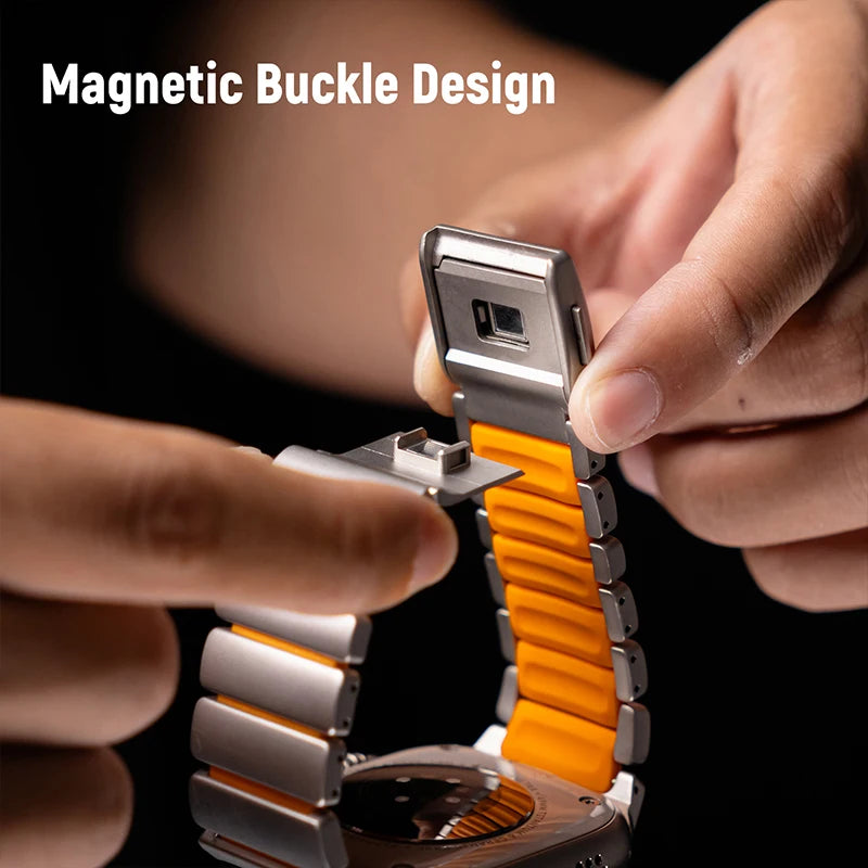 Titanium Metal Band For Apple Watch Ultra 3 11 10 9 8 7 SE  Silicone Magnetic Bracelet Strap iWatch 42mm 44 45mm 46mm 49mm  2028