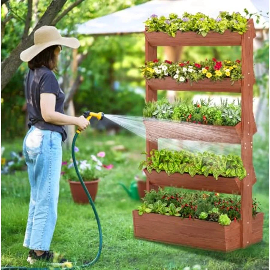 Wooden Vertical Raised Garden Bed 5 Tier Garden Planters Freestanding Plant Stand Flower Rack Wooden Planter Box for Plants Her