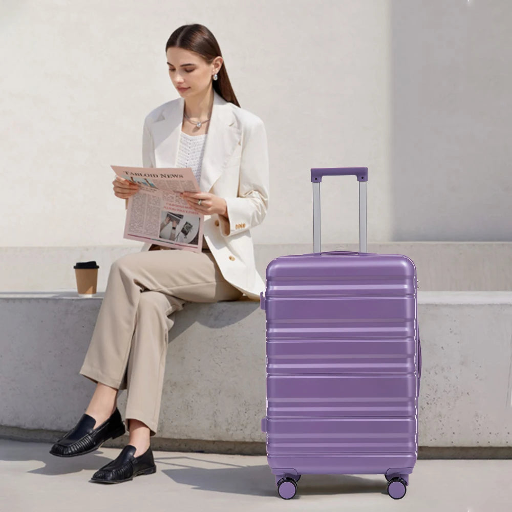 20/24/28 Inch 3 Piece ABS Hardshell Luggage Set Spinner Wheels Combination Lock Matching Color Travel Suitcase Purple