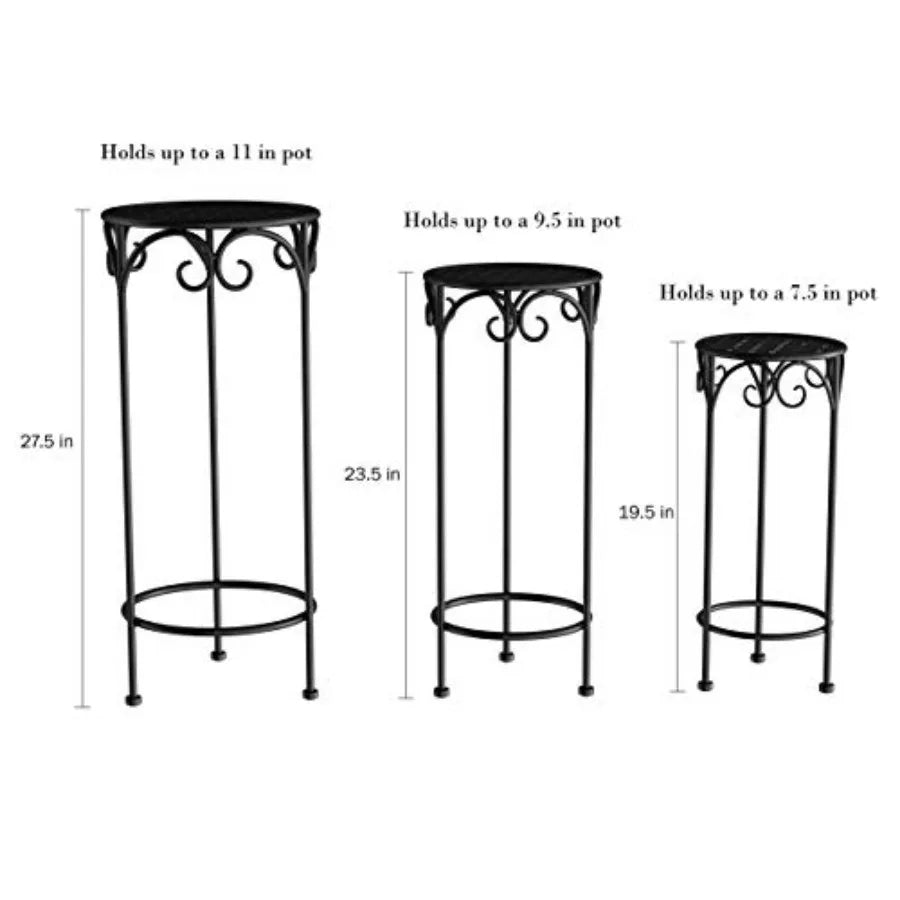 Plant Stand 3-Tier Vertical Shelf Indoor or Outdoor Folding Wrought Iron Home Garden Display with Laser Cut Shelves Antique Whi
