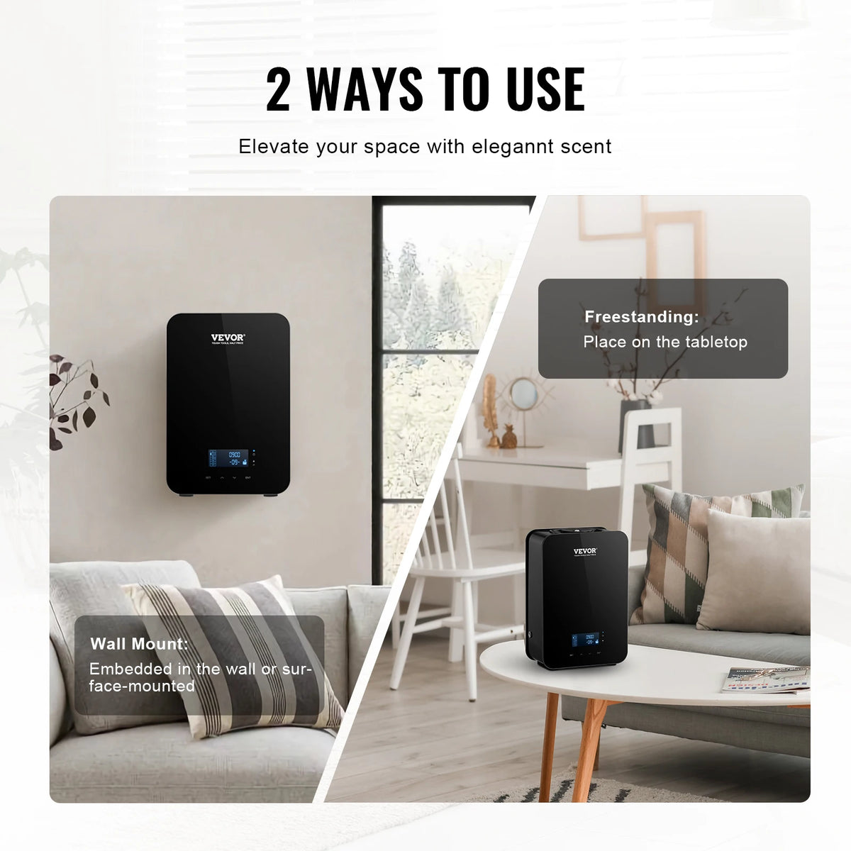 VEVOR Scent Air Machine 180/480/850ml Bluetooth Smart Essential Oil Diffuser Waterless HVAC for Home Office, Hotel