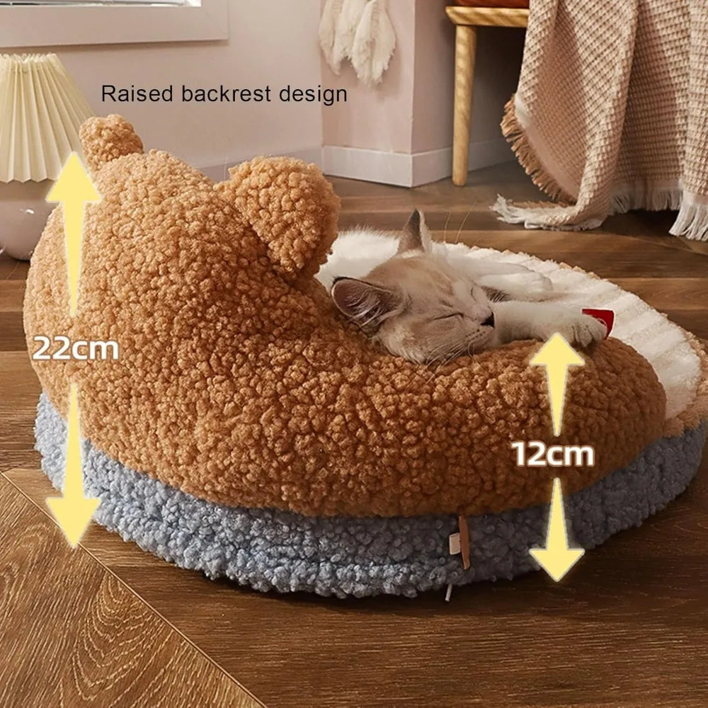 Round Multifunctional Washable Cat Nest, Cute Pet Bed for All Seasons, Comfortable Sleeping House for Indoor Cats