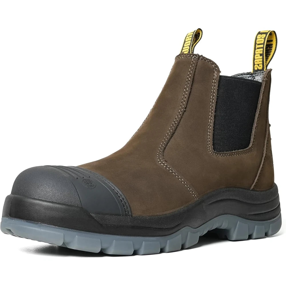 Men's Slip On Work Boots with Safety Toe, Slip Resistant Waterproof Puncture Proof for Construction Industrial