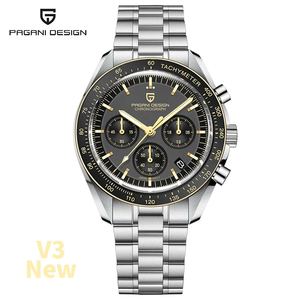 PAGANI DESIGN 2026 New Moon Men's Watches Luxury Quartz Watch For Men Sport Speed Chronograph AR Sapphire glass 100M Waterproof