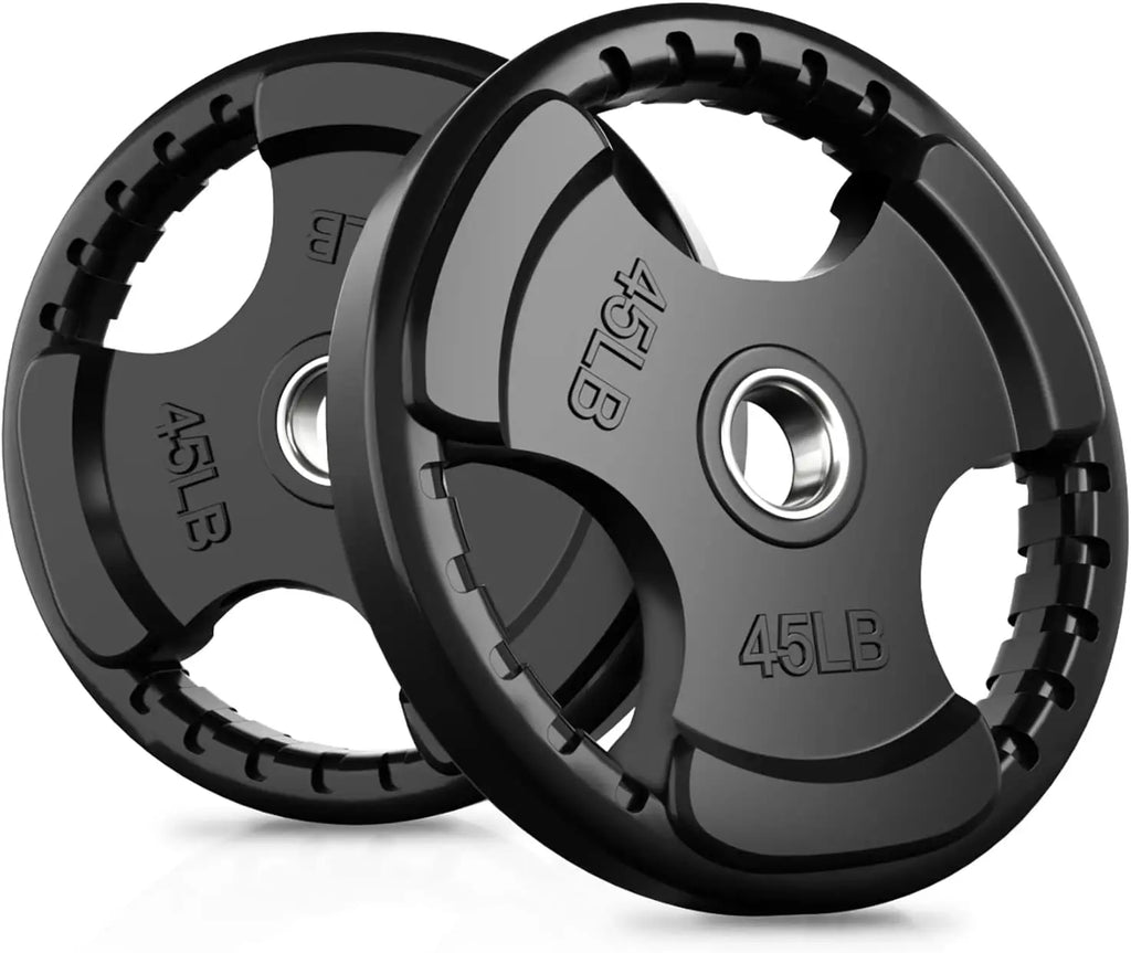 Rubber Grip Plates for Barbell, 2-Inch Weight Plates for Weightlifting and Strength Training in Home & Gym, 2x45LB