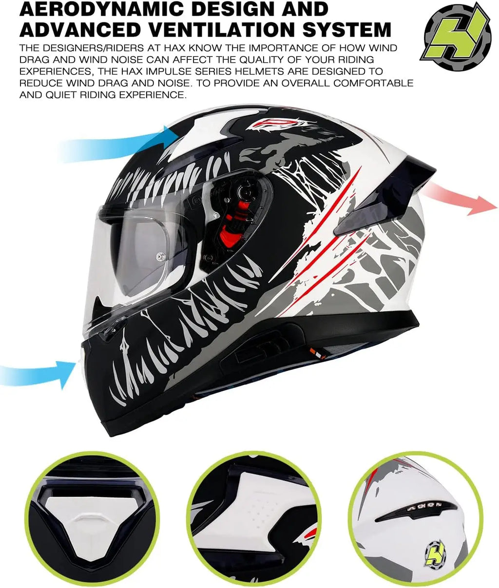 Full Face Motorcycle DOT Approved Helmet with Dual Rear Wing and Pinlock Ready-Lightweight and Durable Motorbike Street Bike Hel