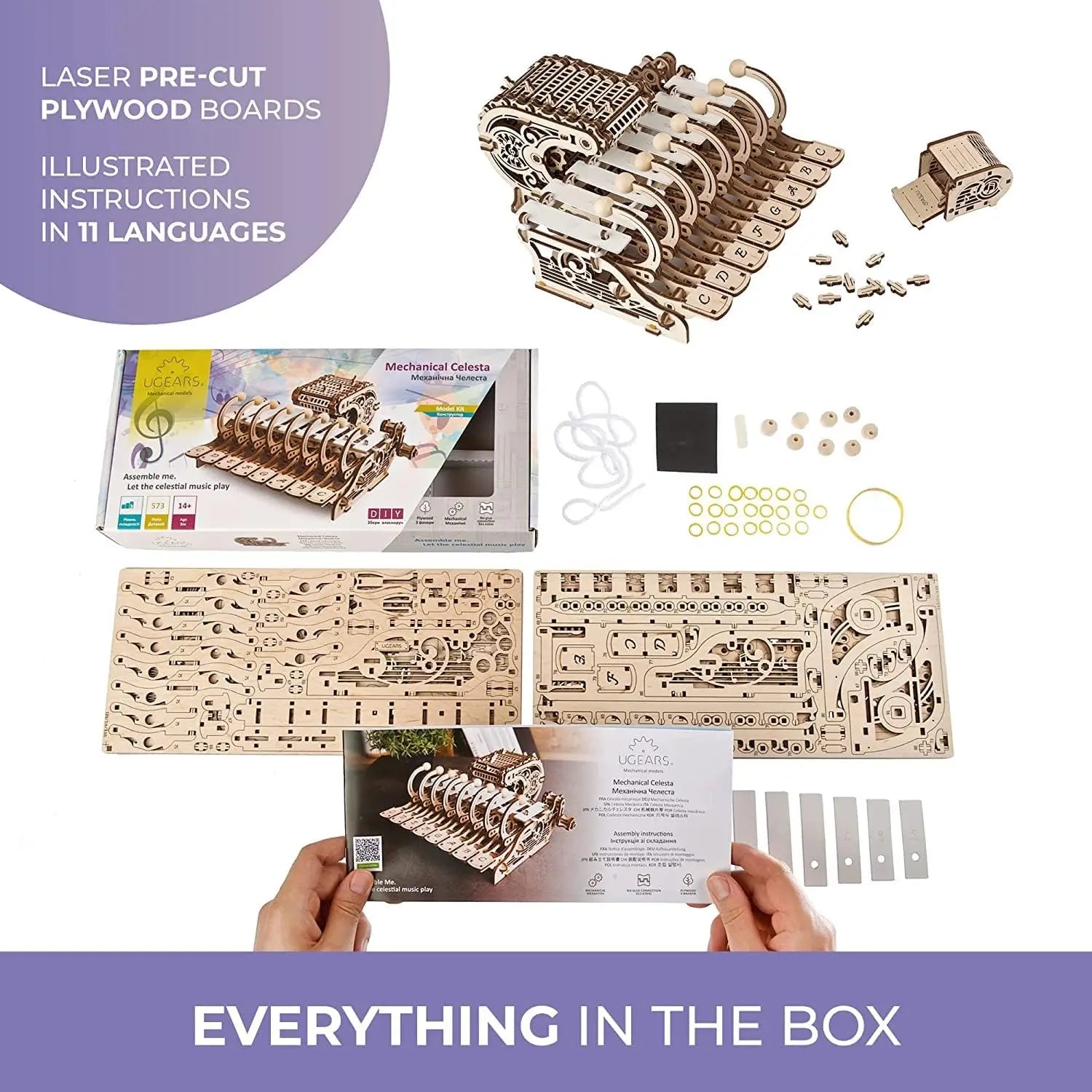 3D Wooden Mechanical Puzzle for Adults and Kids - Musical Instrument Model Kit, Brain Teaser Hobby Set