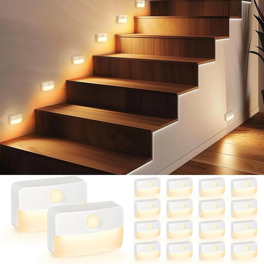 16 Pack Motion Sensor Stair Lights, Battery Operated LED Night Lamps for Indoor Use in Hallway Bedroom Kitchen