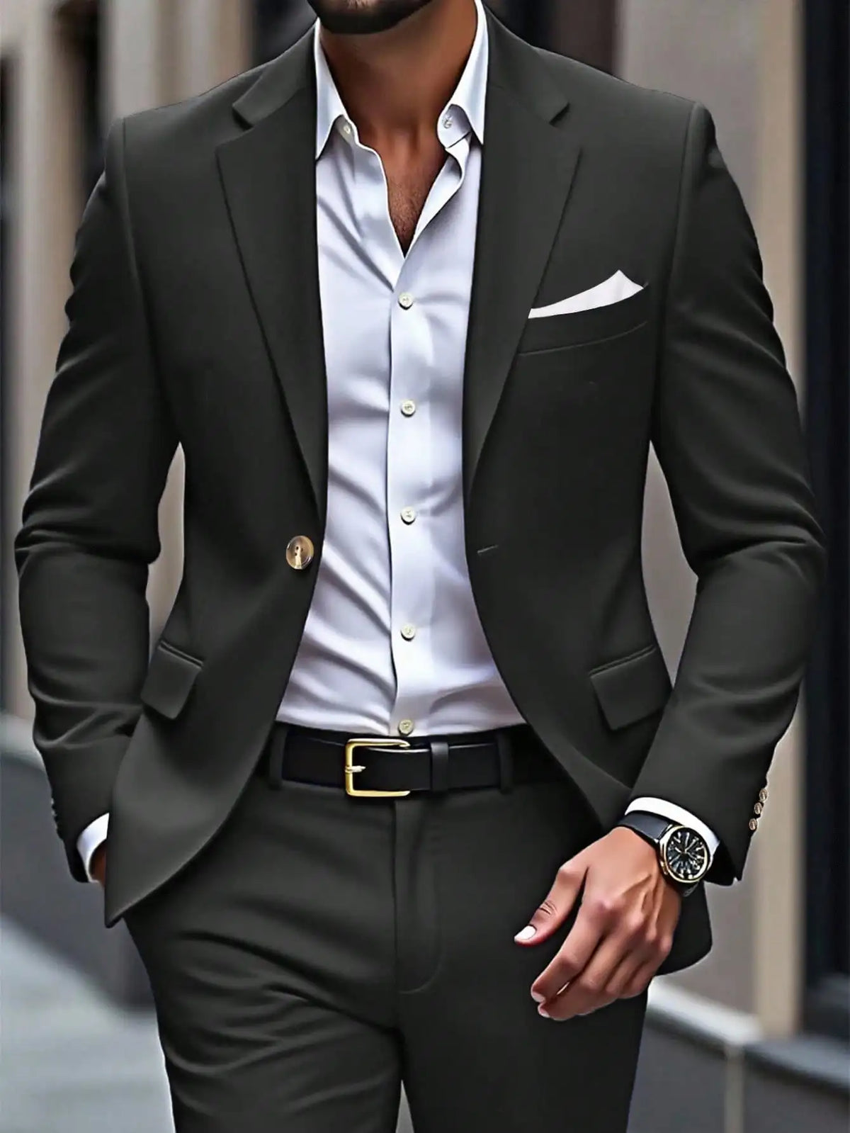 Men's Single Breasted Brown Suit Jacket And Pants Set