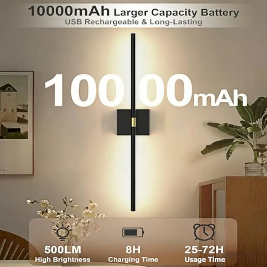 Battery Operated Wall Sconces Set of 2: 10000mAh Rechargeable Wireless Wall Lights 360° Rotatable Magnetic Wall Lamp 4CCT Dimma