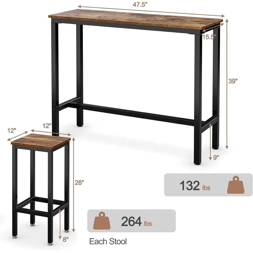 Rustic Brown 39.5 Pub Table with 2x 28 Counter Height Stools, Breakfast or Bistro Dining Set