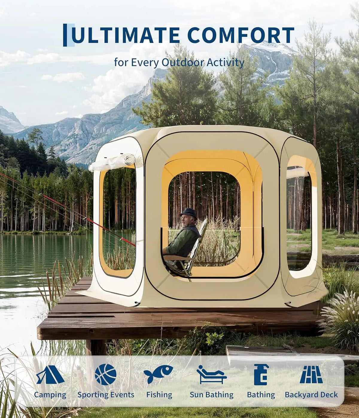 Outdoor All Weather Pop Up Tent Rainproof Camping Sun Shelter Coldproof & Windproof Instant Tent Shelter for Camping Patio Sport