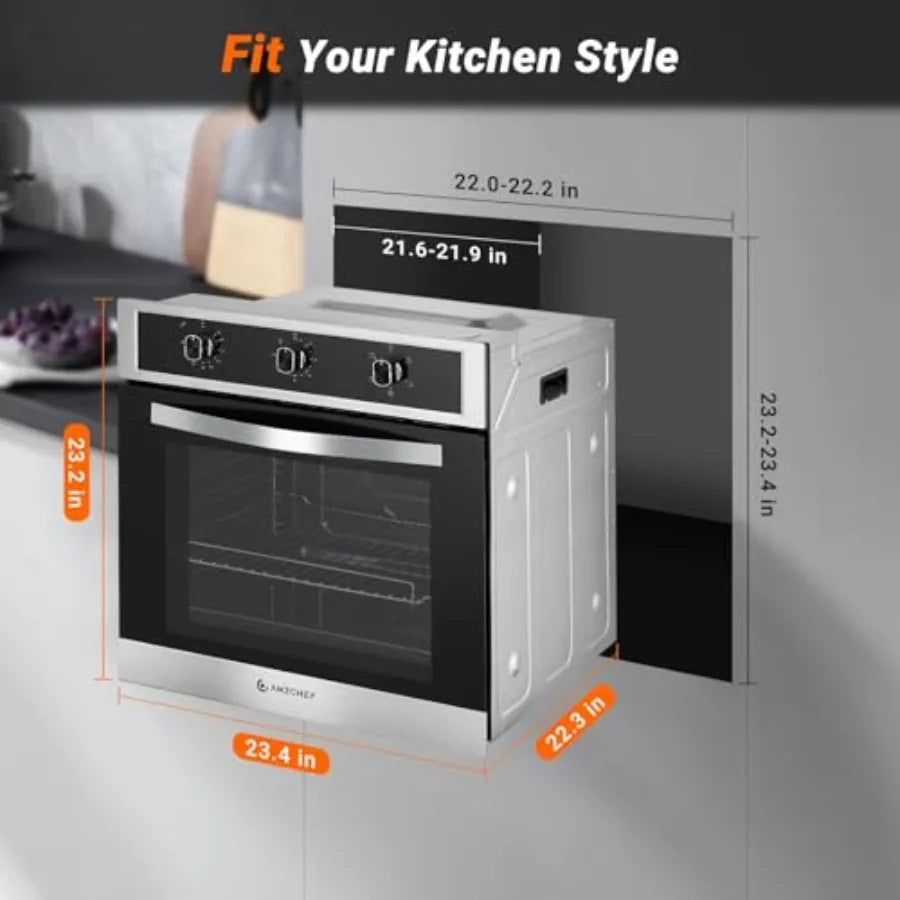24 Single Wall Oven 2.65 Cu.ft. Built-in Electric Wall Oven with 5 Cooking Functions 360 ROTATING ROTISSERIE 2200W Mechanical K