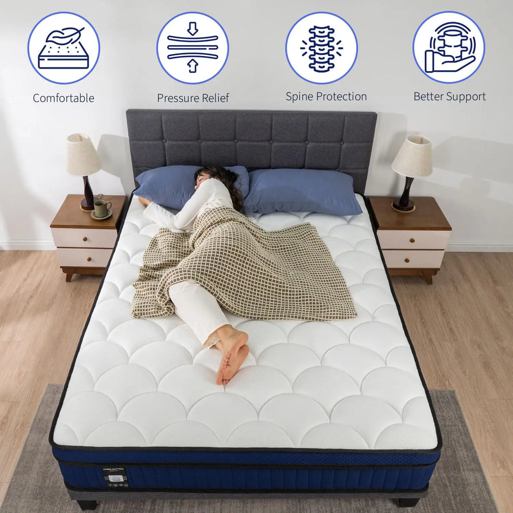 12" Plush Hybrid Mattress Pillow Top Memory Foam Pocket Spring Breathable Pressure Relief Bed in Box, Customized