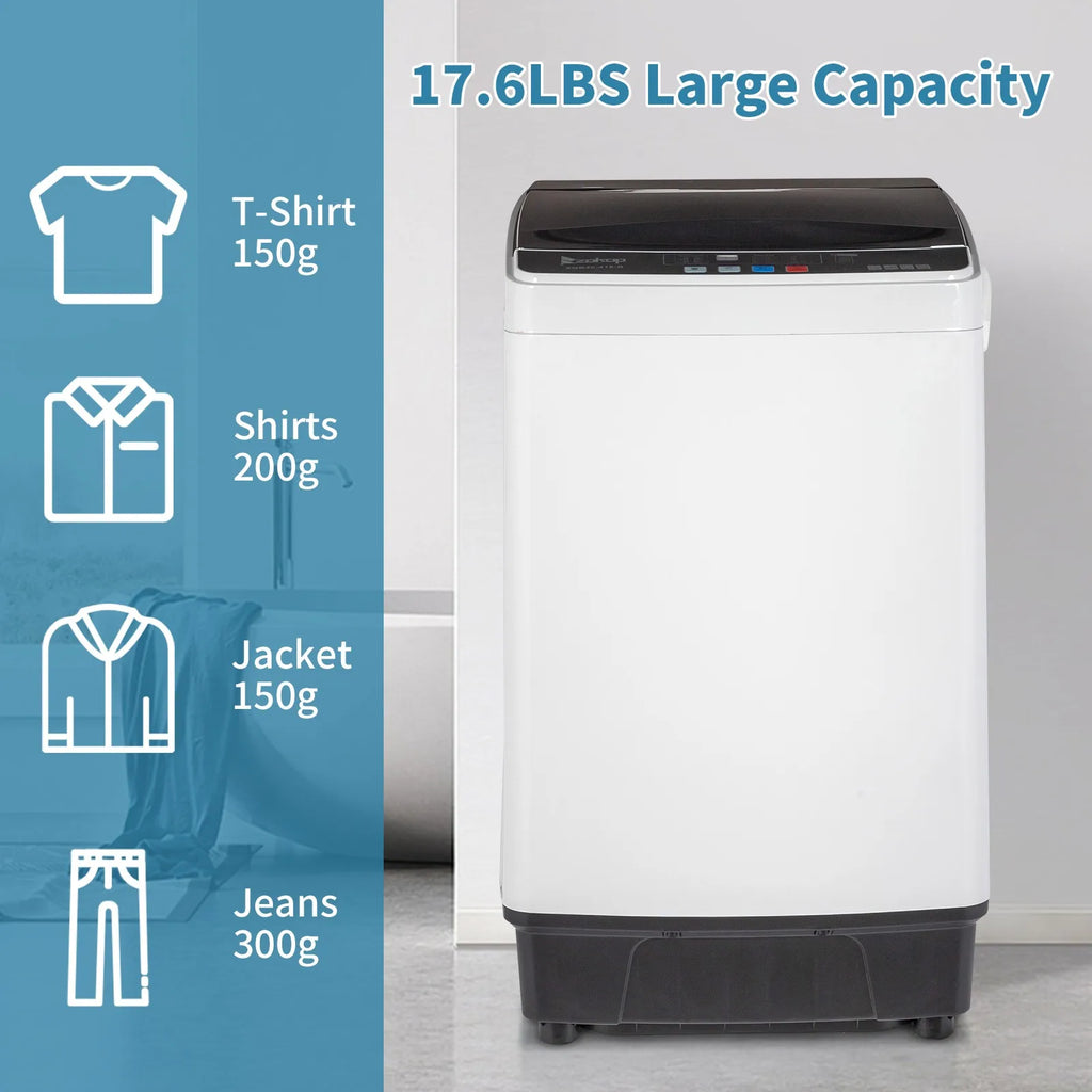 Full-Automatic Washing Machine Portable Compact Laundry Washer Spin w/Drain Pump
