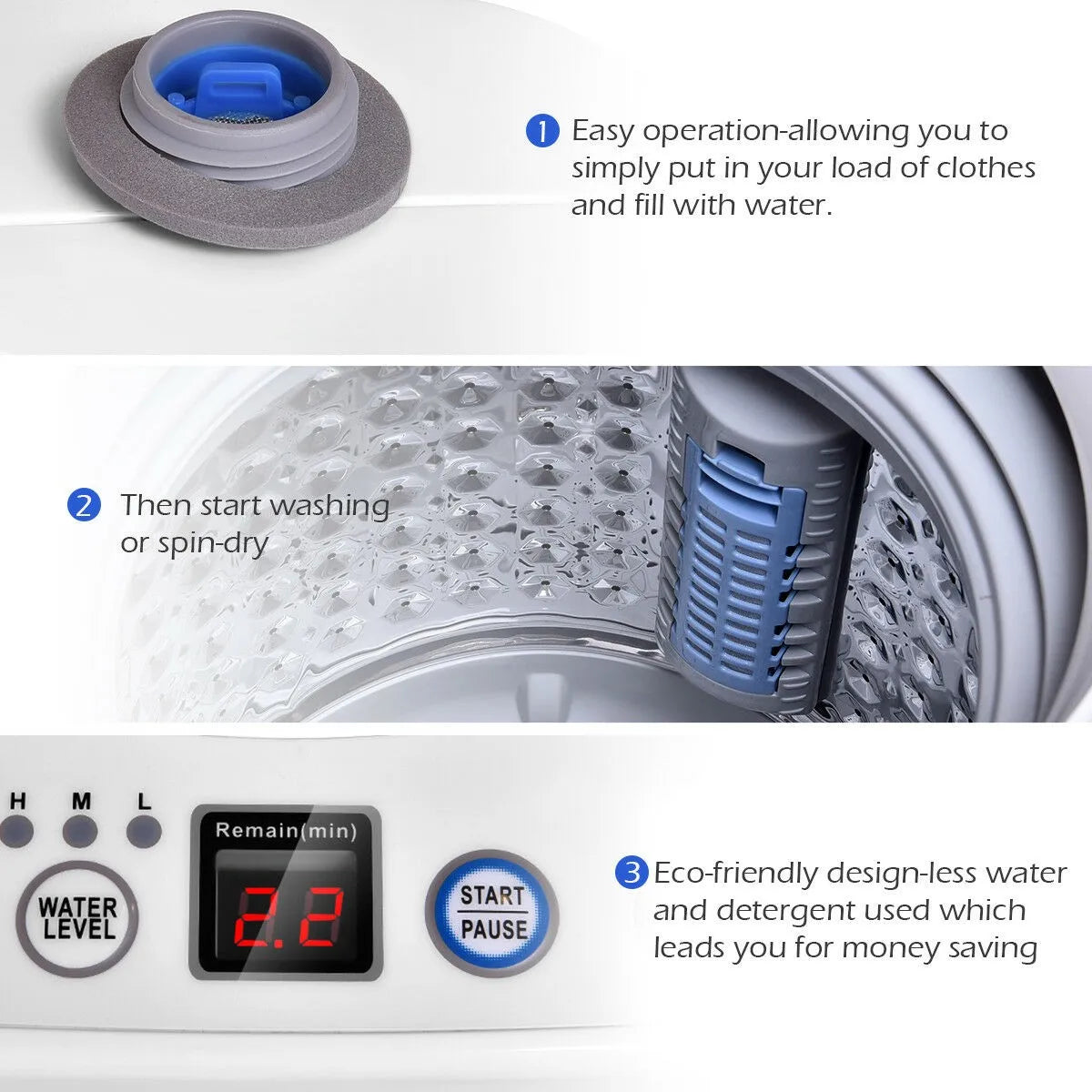 2 in 1 Washer Spinner Full-Automatic Laundry Wash Machine W/Drain Pump