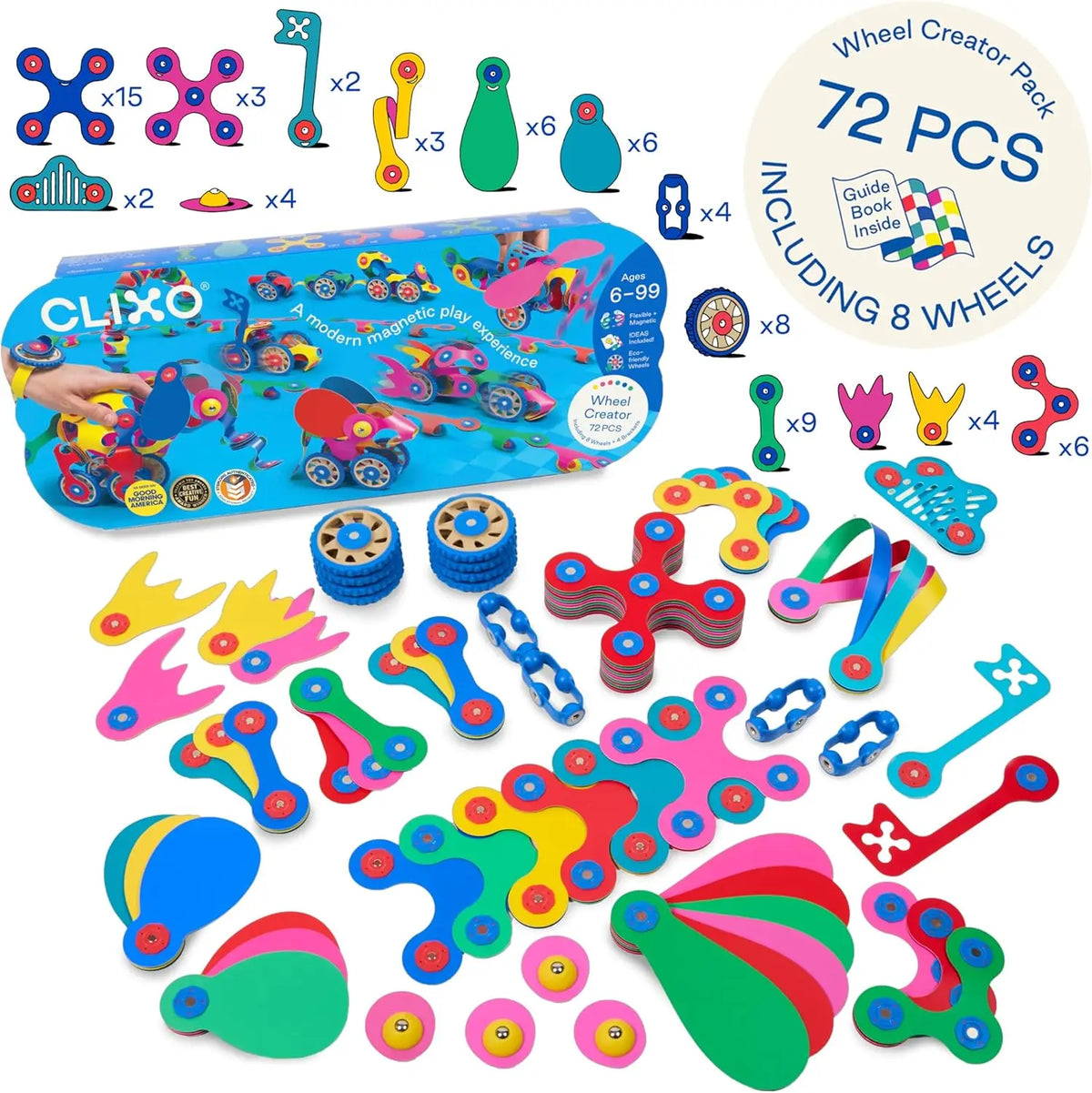 72-Piece Magnetic Building Toy Set - Flexible STEM Construction Tiles for Creative Play, Ages 4-99